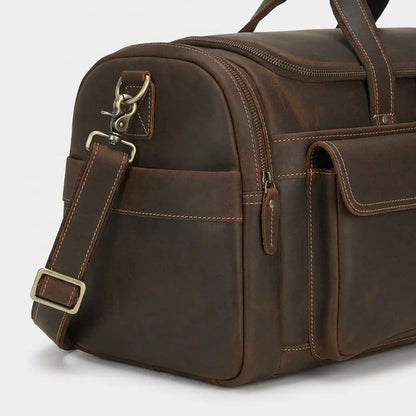 Men's Leather Travel Duffle Bag — Vintage Buffalo - close up side strap clasp