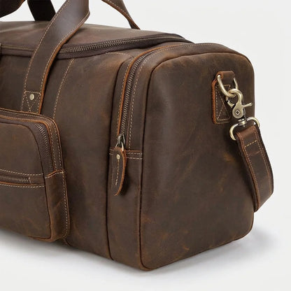 Men's Leather Travel Duffle Bag - close up of zipper and clasp