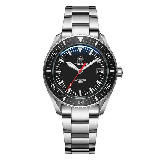 ADDIESDIVE AD2060 Men’s Automatic Dive Watch with black dial and stainless steel bracelet
