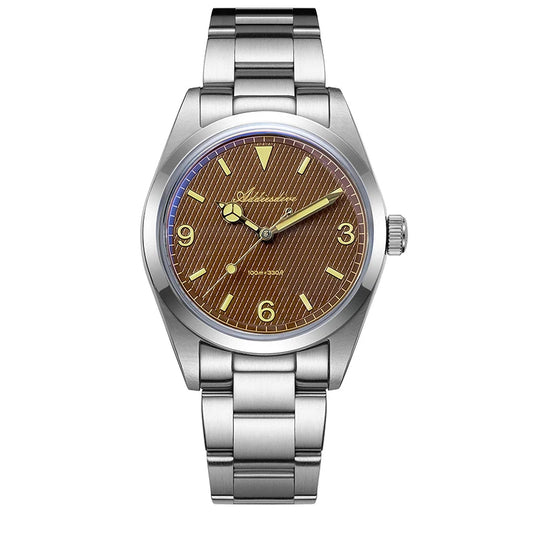 ADDIESDIVE AD2096 men’s quartz watch with brown dial and luminous hands under bubble mirror glass