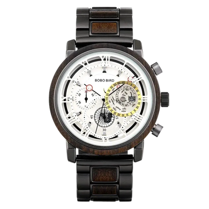 BOBO BIRD GT044 Men’s Quartz Watch White Dial Chronograph Front View