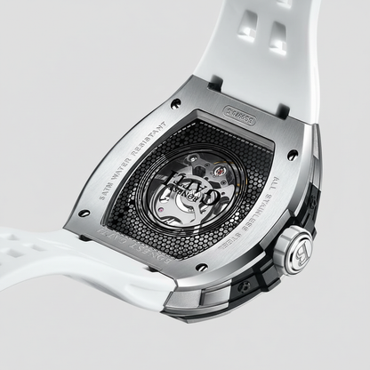BONEST GATTI BG5001 automatic skeleton watch transparent case back revealing mechanical movement and rotor