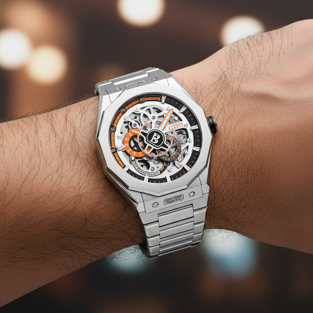 BONEST GATTI BG7601-S automatic mechanical watch worn on wrist with silver bracelet and color dial