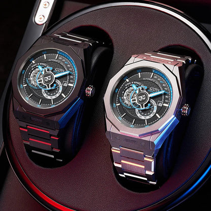 BONEST GATTI BG8601-S blue dial skeleton automatic watches black and silver editions displayed in presentation box