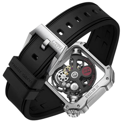 Transparent case back revealing gears and rotor of BONEST GATTI BG4001 automatic watch