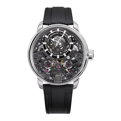 Bonest Gatti BG4002 automatic skeleton watch front view with black dial and sapphire crystal