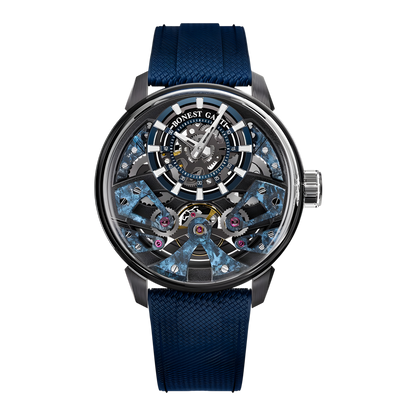 Bonest Gatti BG4002 automatic skeleton watch front view with dark blue dial and sapphire crystal