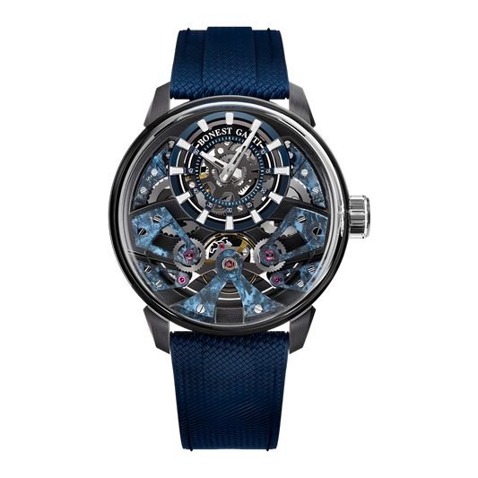 Bonest Gatti BG4002 automatic skeleton watch front view with dark blue dial and sapphire crystal