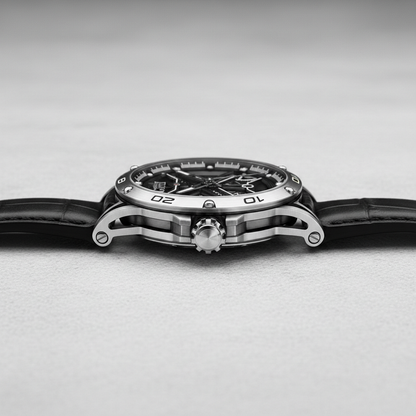 BONEST GATTI BG4601 automatic skeleton watch for men showing stainless steel case side profile and crown detail