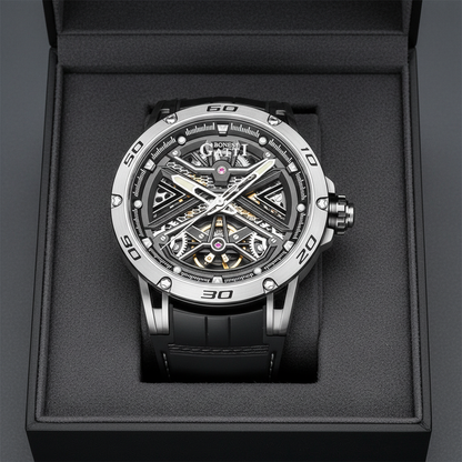 BONEST GATTI BG4601 automatic skeleton watch for men displayed in luxury presentation box