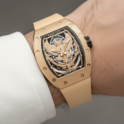BONEST GATTI BG5002 skeleton automatic dragon watch reminder rose gold worn on wrist lifestyle view