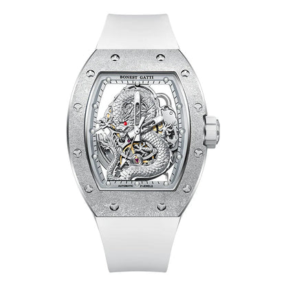 BONEST GATTI BG5003 rose gold skeleton automatic watch with 3D dragon dial
