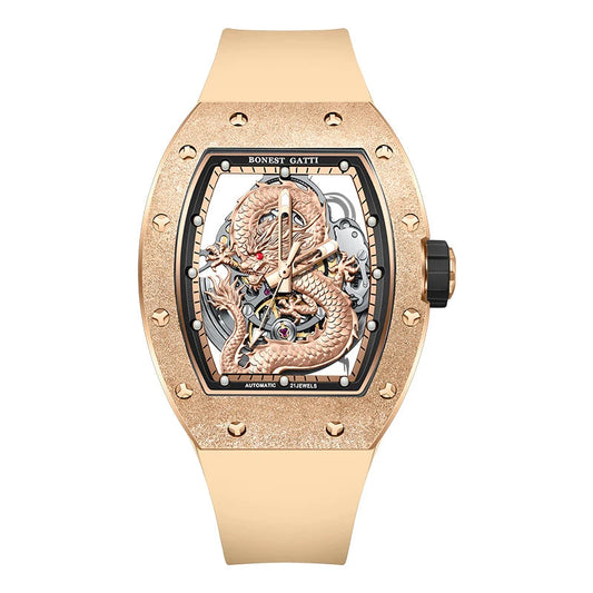 BONEST GATTI BG5003 Skeleton Automatic Watch silver open-heart dragon dial front view
