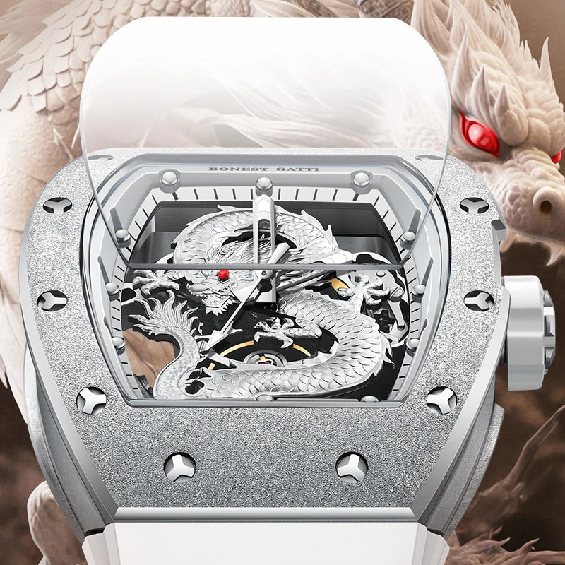 BONEST GATTI BG5003 automatic watch stainless steel folding clasp and rubber strap