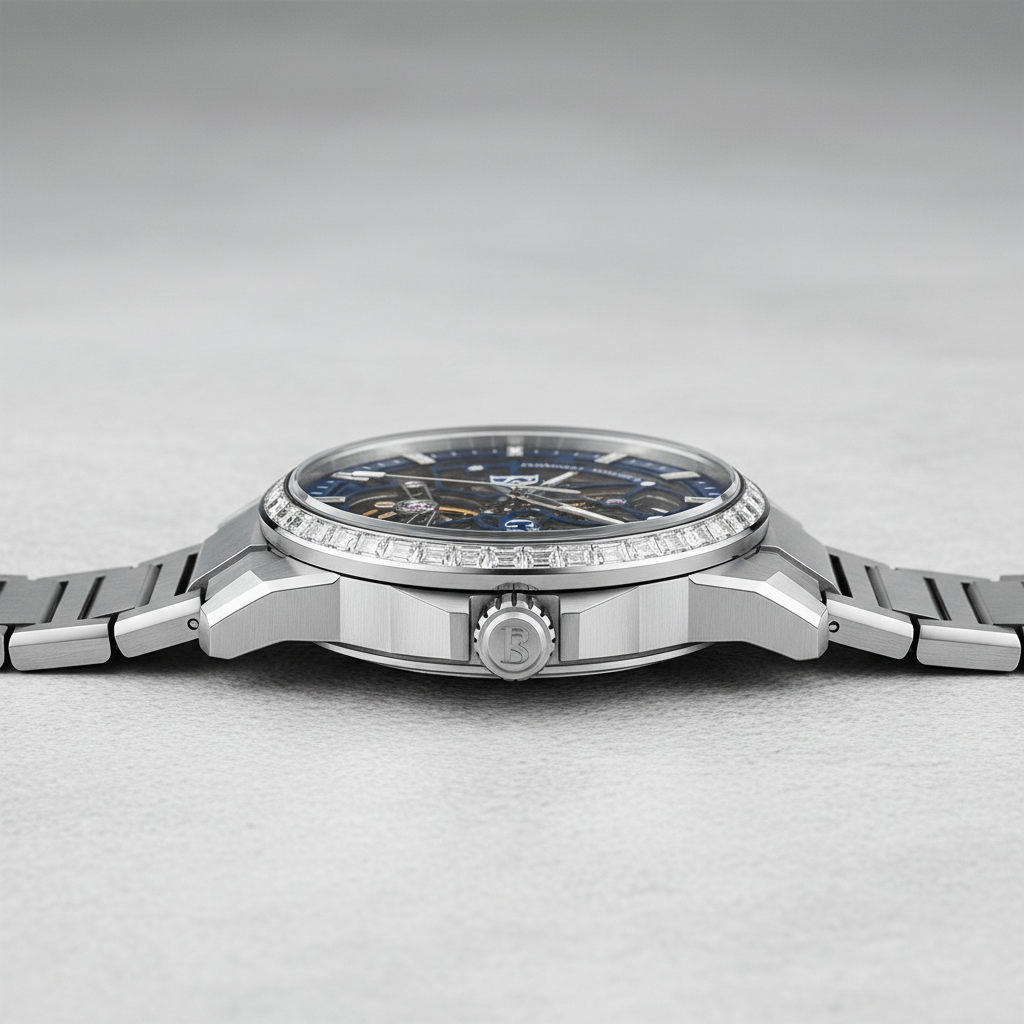 BONEST GATTI BG5004 automatic mechanical watch side profile highlighting stainless steel case thickness and diamond bezel