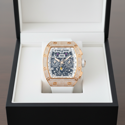 BONEST GATTI BG5004 automatic mechanical watch displayed in luxury presentation box with diamond bezel