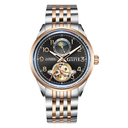 BONEST GATTI BG5808 men’s automatic skeleton watch black rose gold design