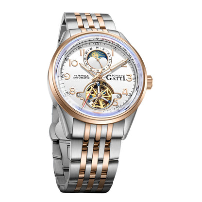 BONEST GATTI BG5808 mechanical skeleton watch rose gold stainless steel macro