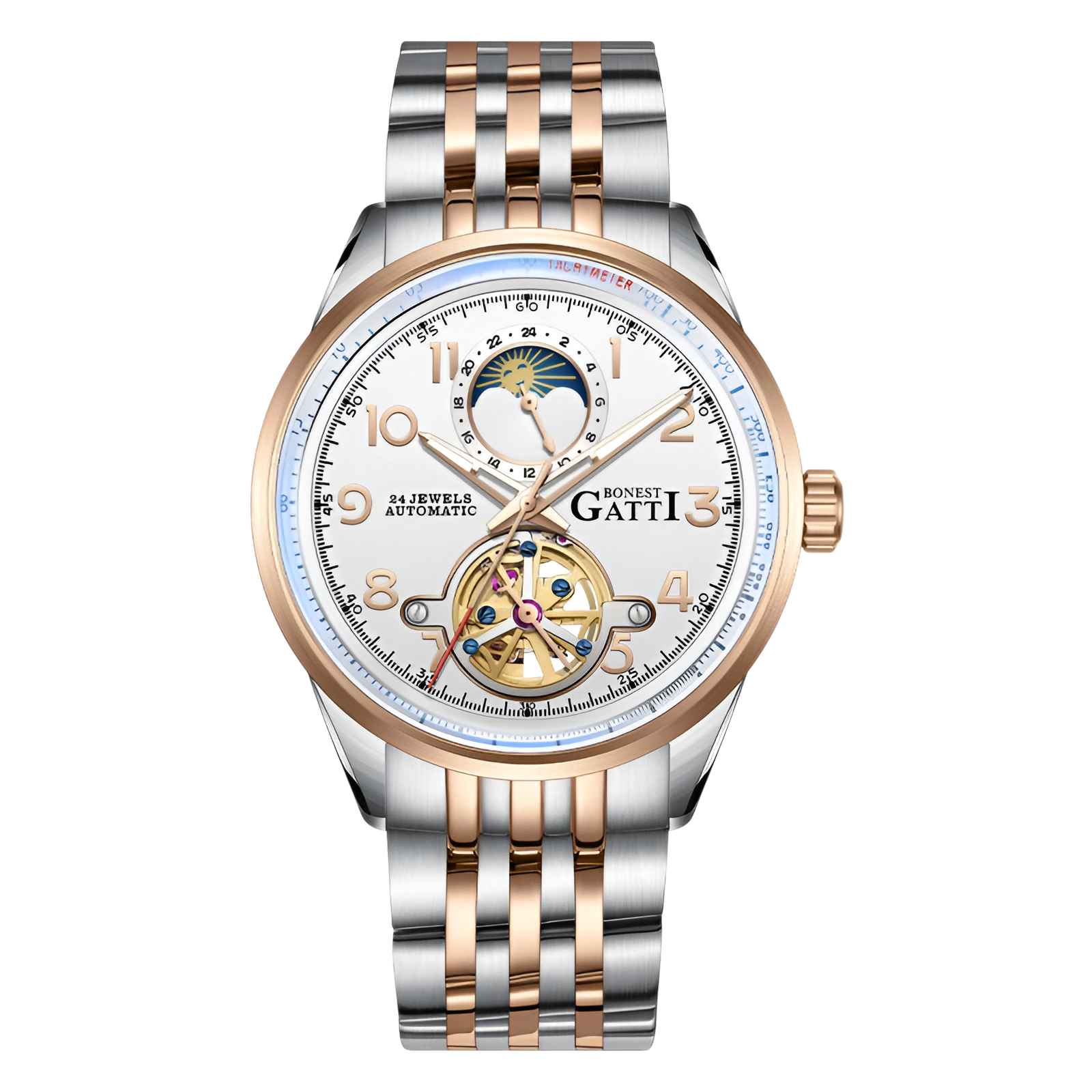 BONEST GATTI BG5808 – Automatic Skeleton Watch with Sapphire Crystal and Flywheel Dial