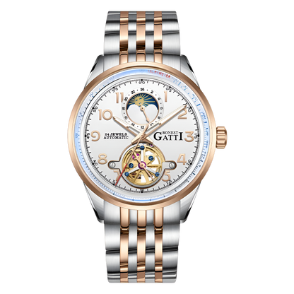 BONEST GATTI BG5808 automatic skeleton watch silver rose gold tone front view