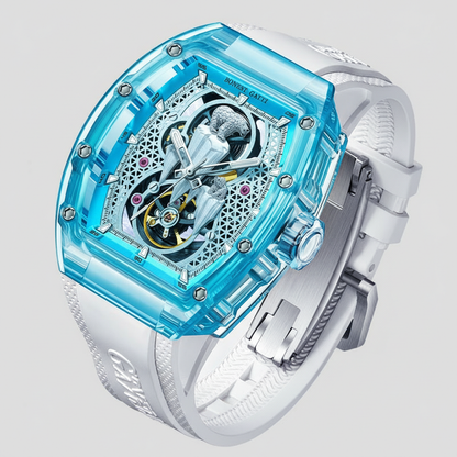BONEST GATTI BG6002B mechanical skeleton watch clear acrylic case front view