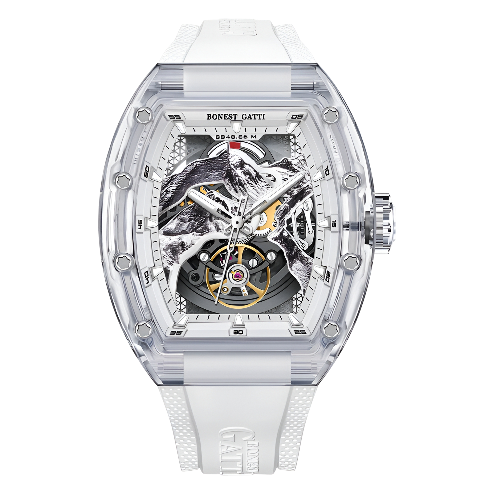 BONEST GATTI BG6002 automatic skeleton watch transparent case front view