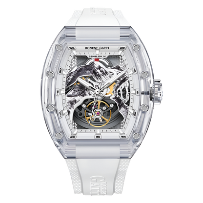 BONEST GATTI BG6002 automatic skeleton watch transparent case front view
