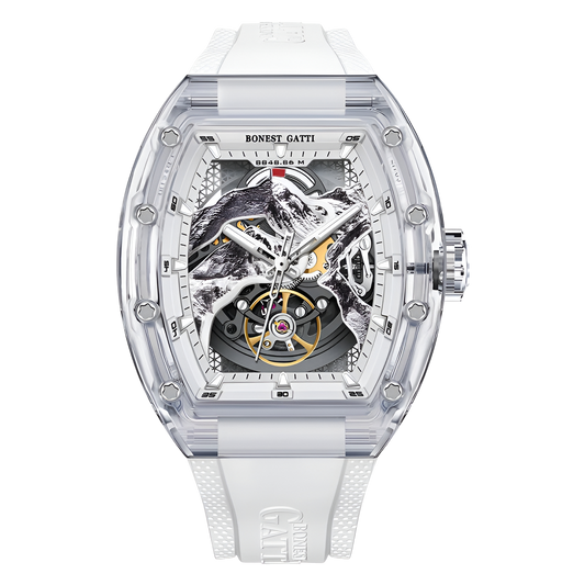 BONEST GATTI BG6002 automatic skeleton watch transparent case front view