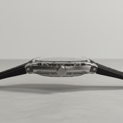 BONEST GATTI BG6005 men’s transparent automatic mechanical watch side profile showing ultra thin case and sapphire crystal construction