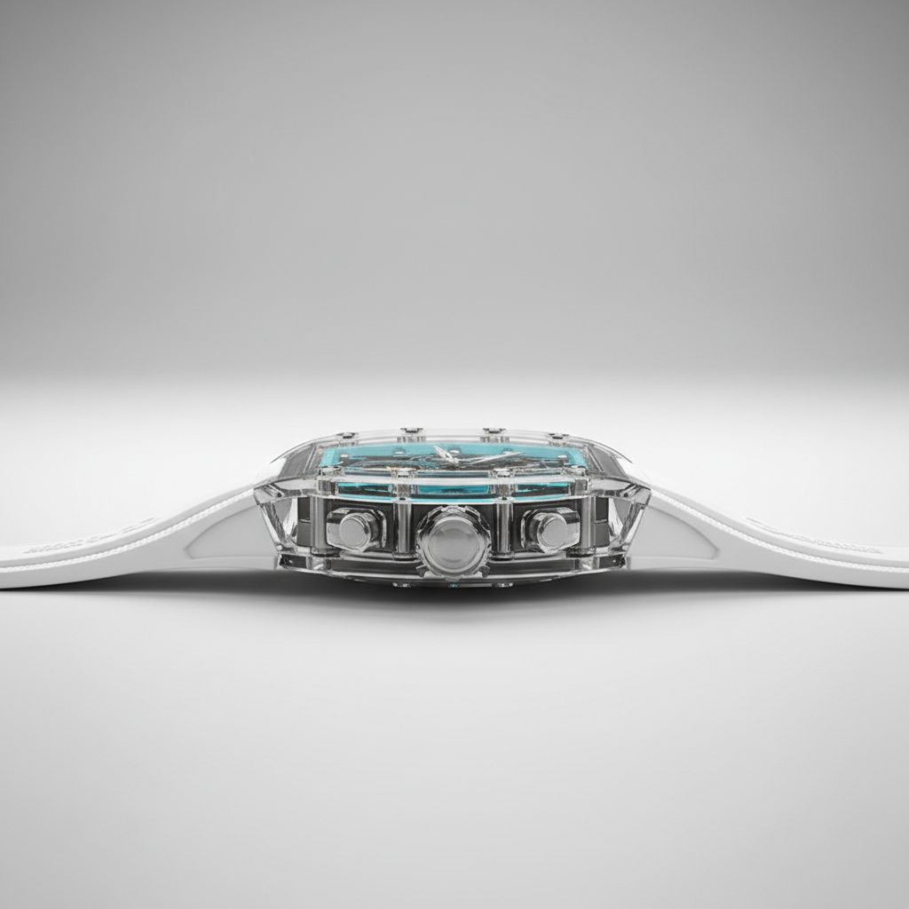 BONEST GATTI BG6006 automatic mechanical watch side profile showing transparent case thickness and crown details