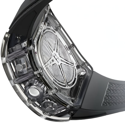 BONEST GATTI BG6006 automatic mechanical watch dark dial showing transparent caseback and movement details