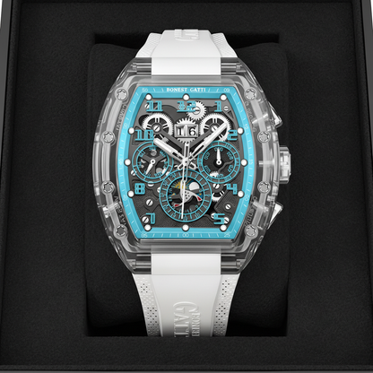 BONEST GATTI BG6006 automatic mechanical watch presented in luxury box packaging front view