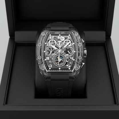 BONEST GATTI BG6006 automatic mechanical watch dark dial displayed in luxury presentation box