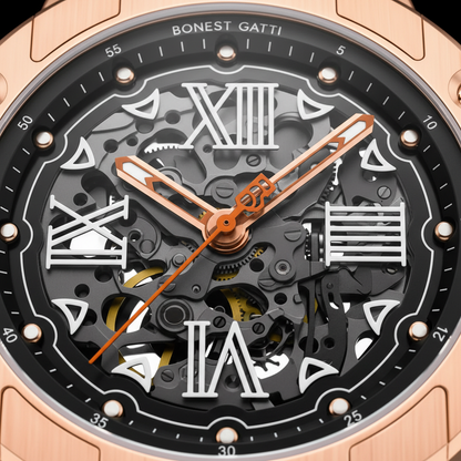 BONEST GATTI BG7701 Men's Automatic Skeleton  Watch Dial close-up