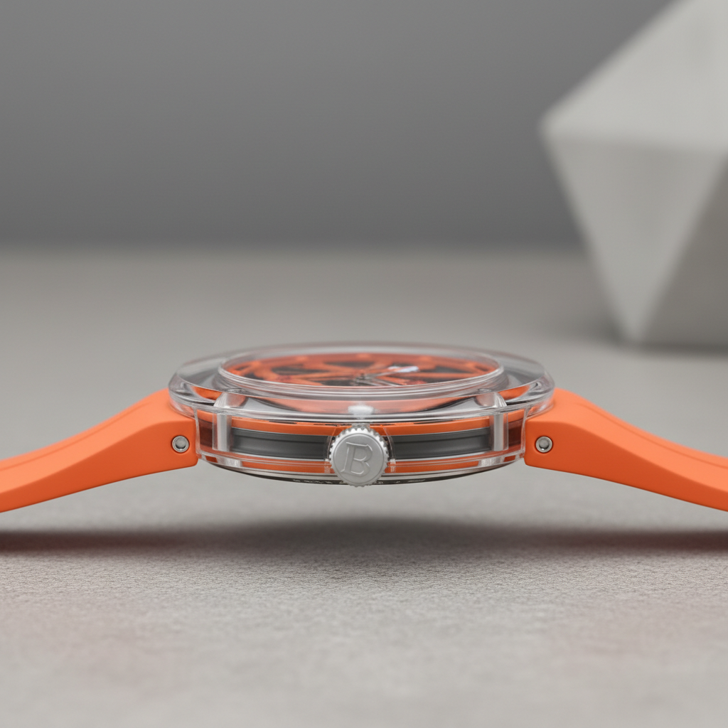 BONEST GATTI BG7702 – Orange Skeleton Watch Side Profile