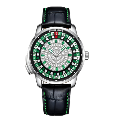 BONEST GATTI BG8004 – Silver Green Roulette Mechanical Watch Front View