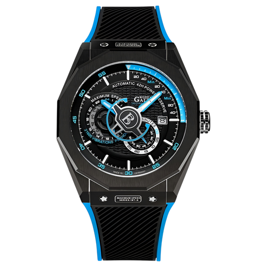 BONEST GATTI BG8601-A automatic sports watch black case with blue accents and high contrast technical dial