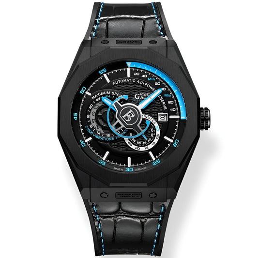 BONEST GATTI BG8601-B – Black Blue Automatic Mechanical Watch Front View
