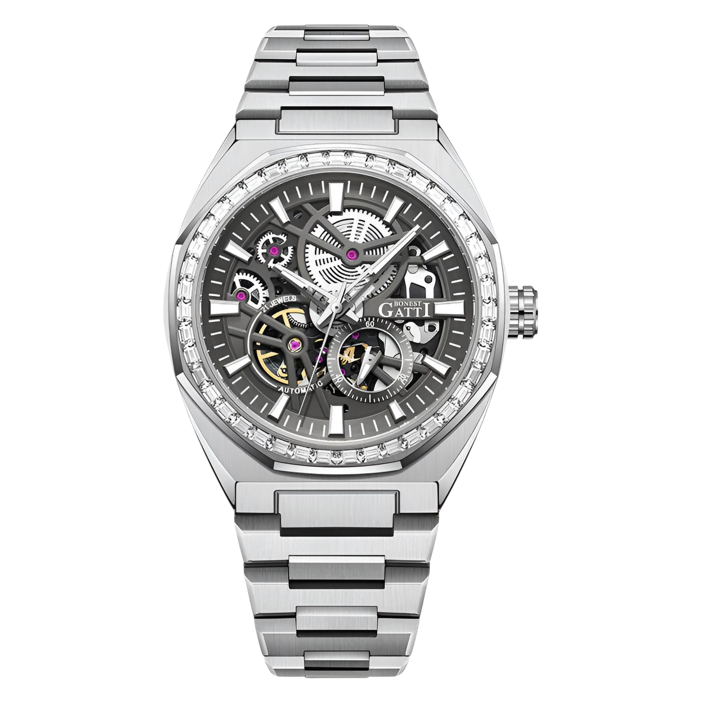 BONEST GATTI BG8801 men automatic skeleton watch with stainless steel case and exposed mechanical dial