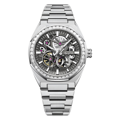 BONEST GATTI BG8801 men automatic skeleton watch with stainless steel case and exposed mechanical dial