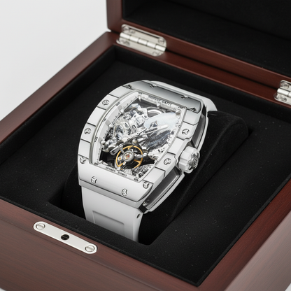 BONEST GATTI BG9002 automatic skeleton watch presented in luxury wooden box for collectors and adventurers