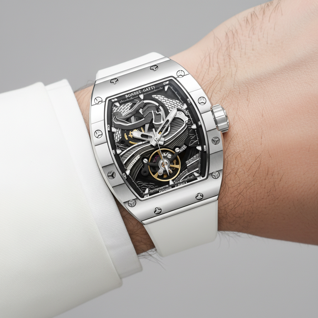 Bonest Gatti BG9003 automatic tonneau watch worn on wrist showing luxury mechanical design