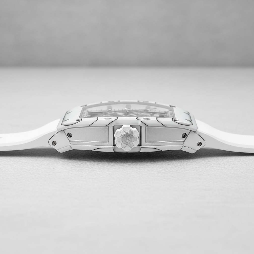 Bonest Gatti BG9003 automatic tonneau watch side profile showing crown and case thickness