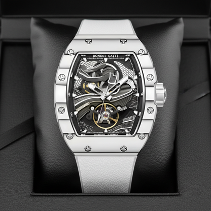 Bonest Gatti BG9003 automatic tonneau watch displayed inside premium presentation box