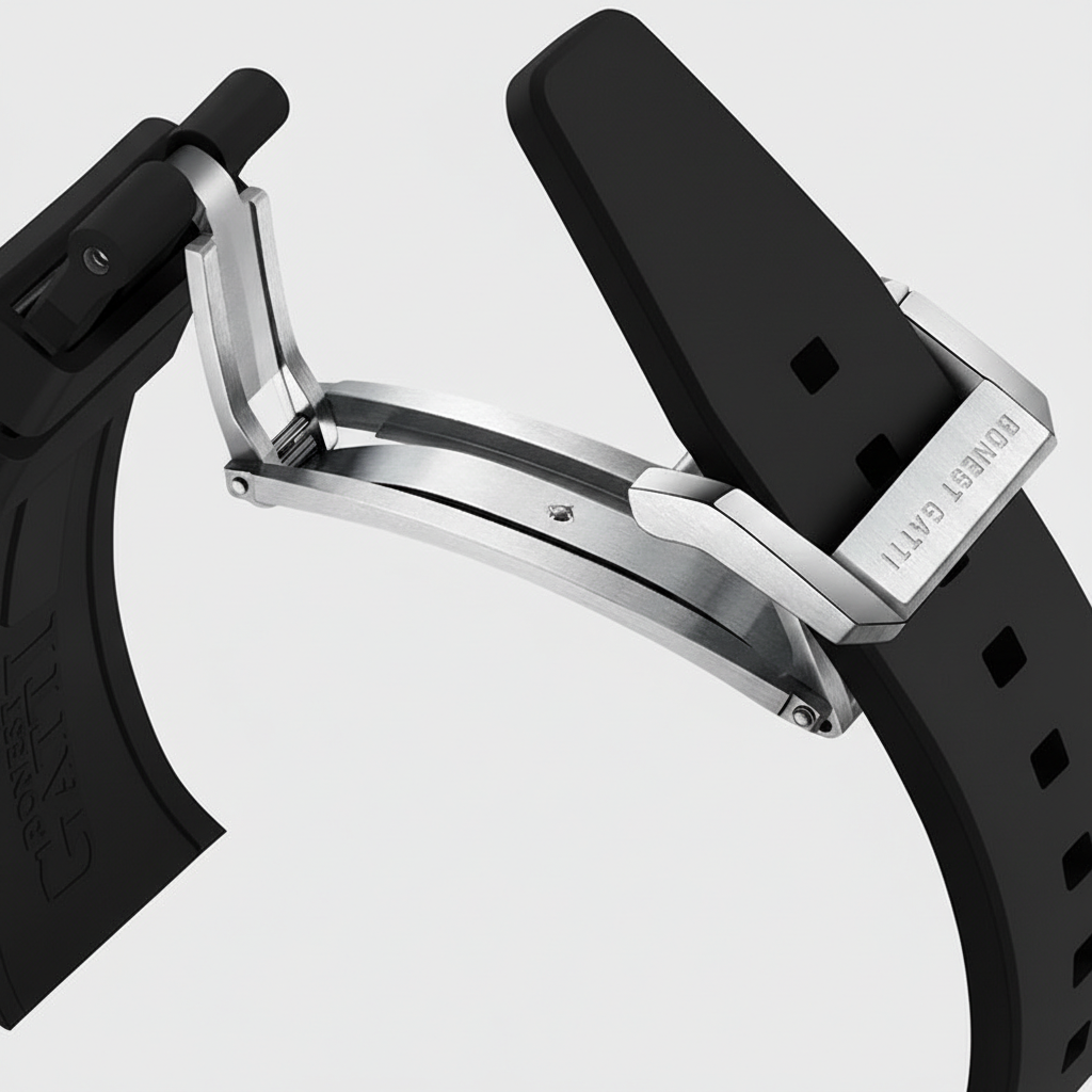 Bonest Gatti BG9008 luxury automatic watch folding clasp with black rubber strap detail