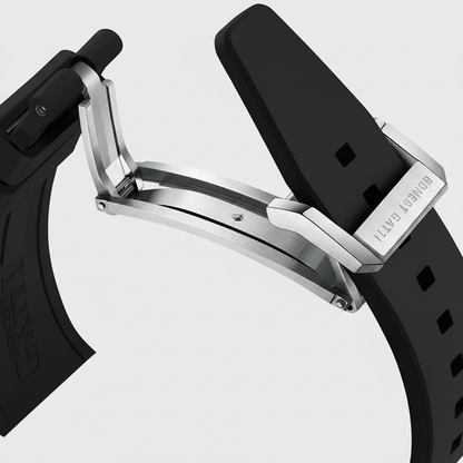 Bonest Gatti BG9008 luxury automatic watch folding clasp with black rubber strap detail