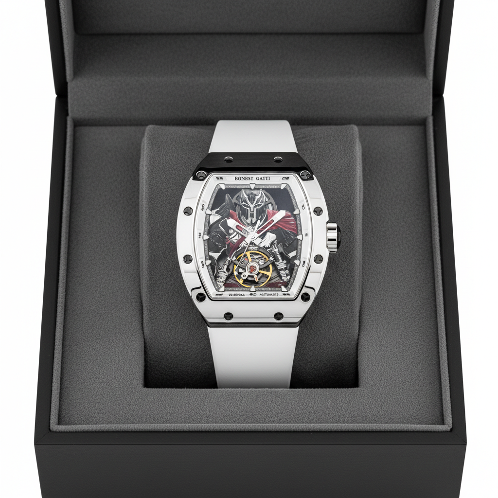 BONEST GATTI BG9009 automatic skeleton watch displayed in premium presentation box