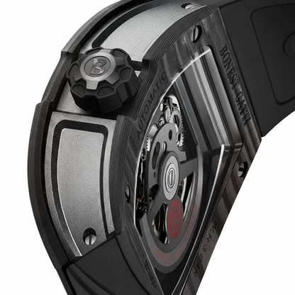 BONEST GATTI BG9009 automatic skeleton watch with transparent caseback showcasing mechanical movement