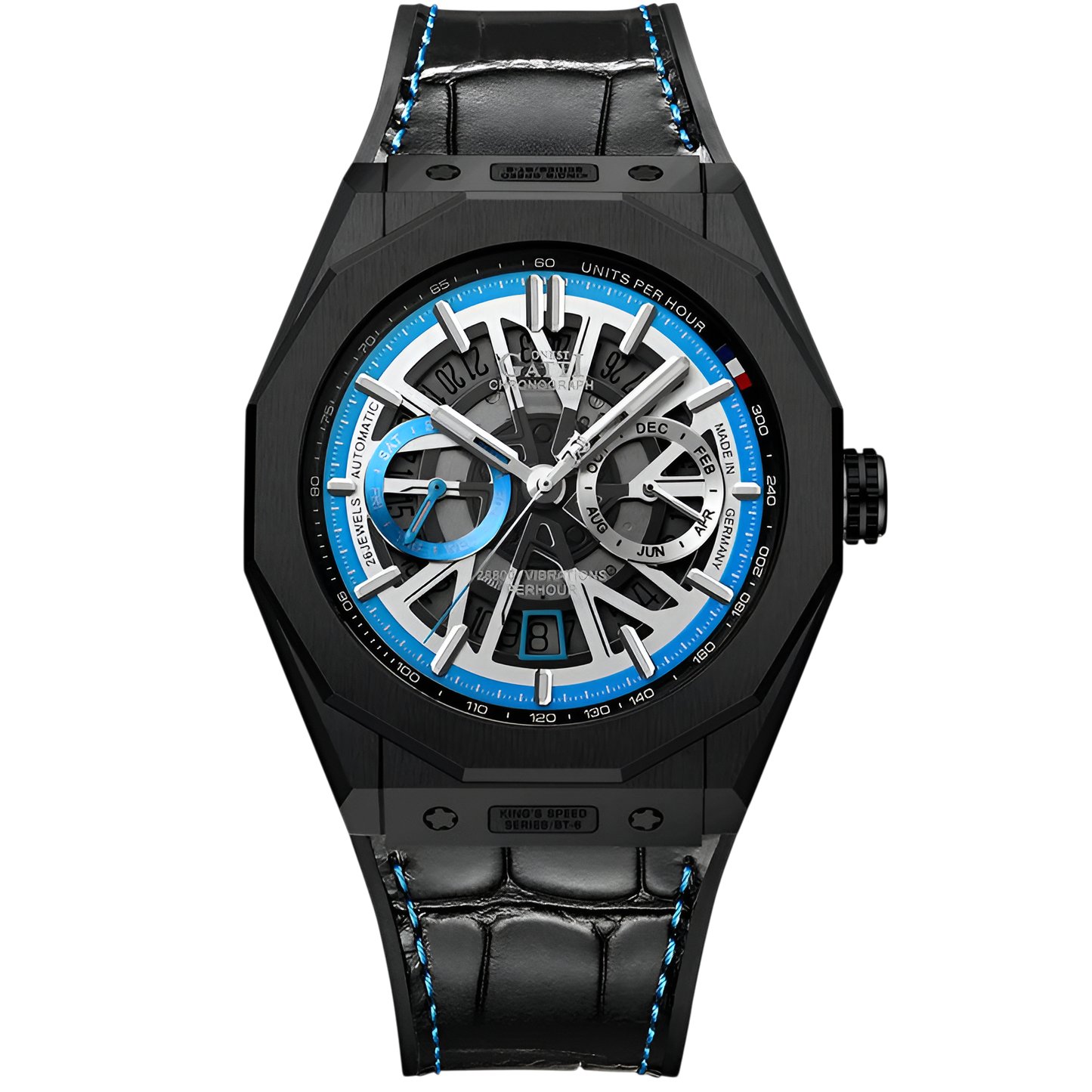 BONEST GATTI BG9601-L – Azure Momentum Edition with black leather strap and blue inner ring