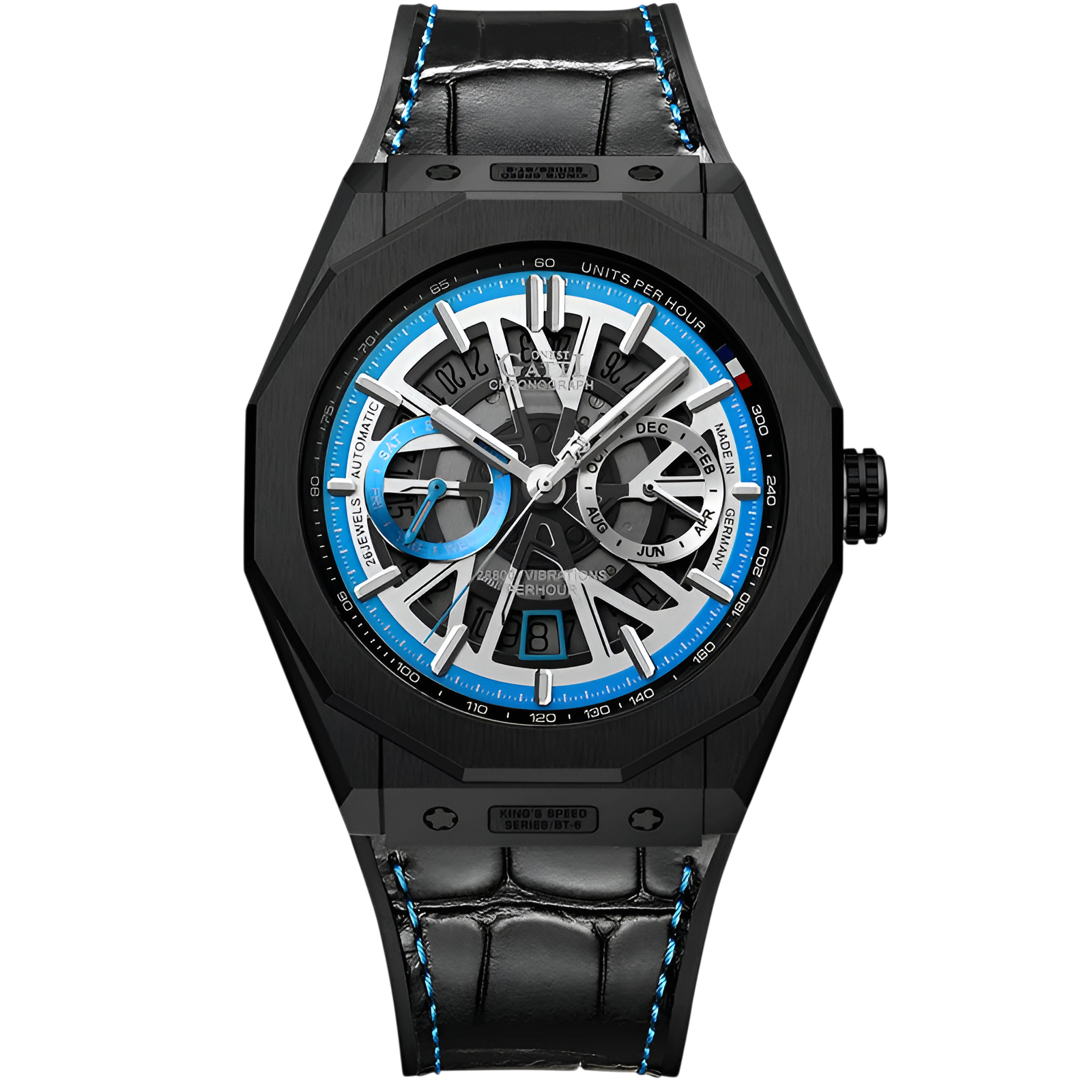 BONEST GATTI BG9601-L – Azure Momentum Edition with black leather strap and blue inner ring